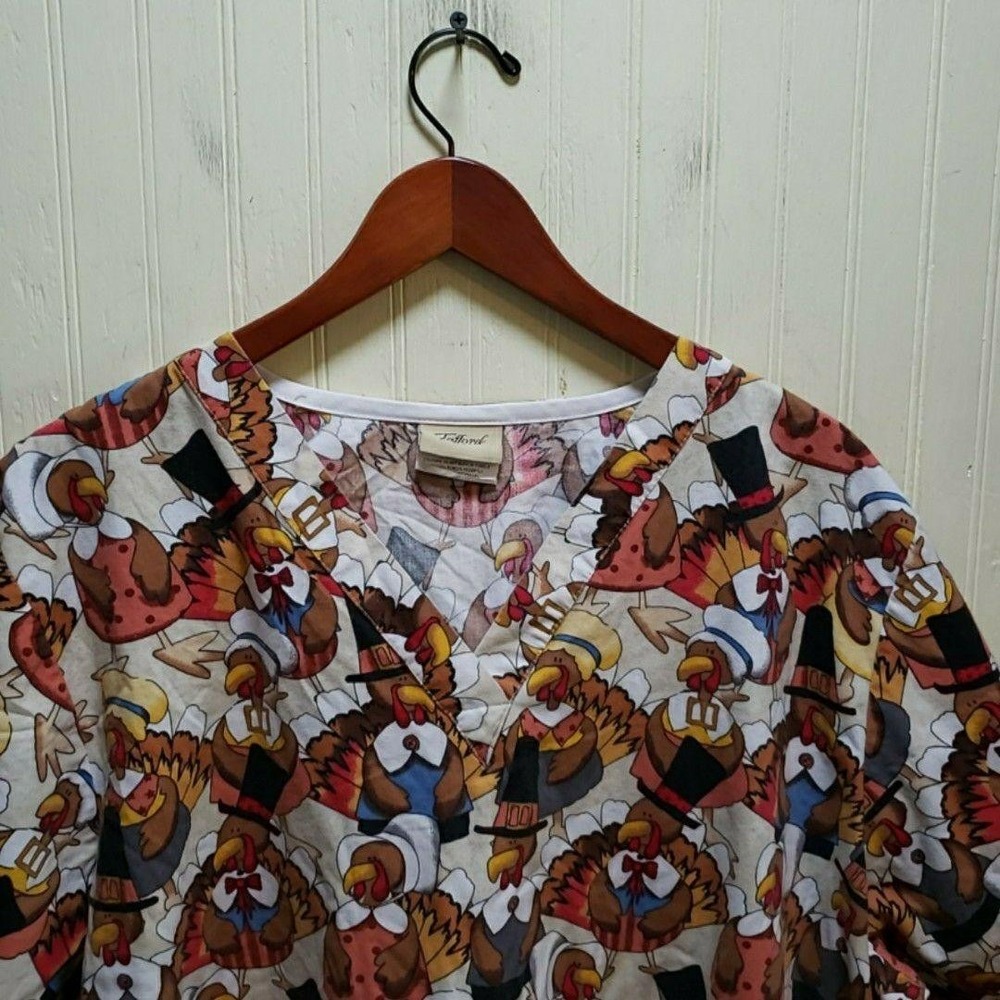 Tafford Blouse Womens XL Multicolor V Neck Short Sleeve Turkey Holiday Tunic Top